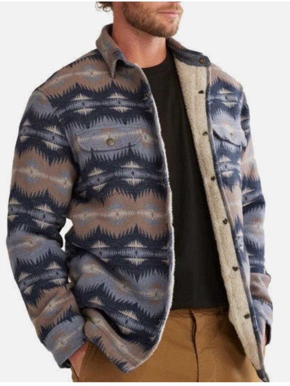 Pendleton XL Harding Doublesoft Sherpa-Lined Shirt Jacket Tye River Blue Aztec
